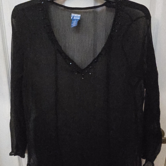Soaked Other - Sheer Black Beaded Bathing Suit Cover XL